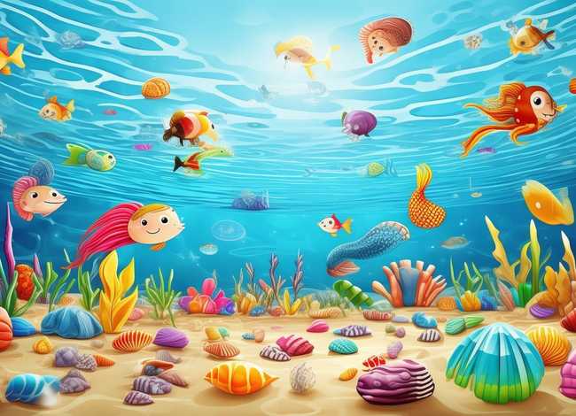 海底世界贝壳儿童画原创，海底世界贝壳简笔画图片大全