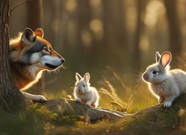 二只小兔子，二只小兔子和狼图片