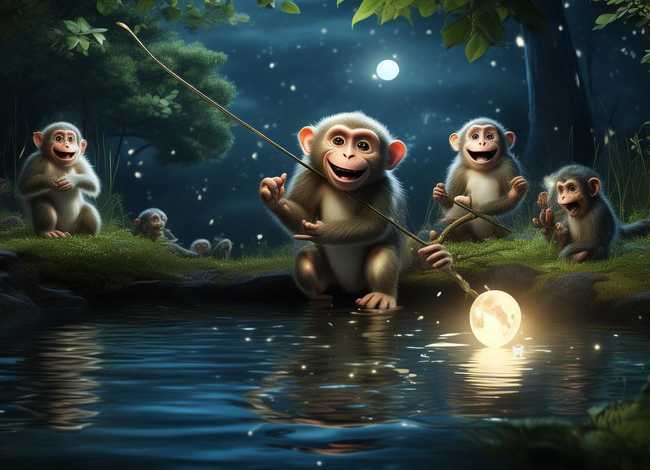猴子捞月亮故事书 - 猴子捞月亮的故事书
