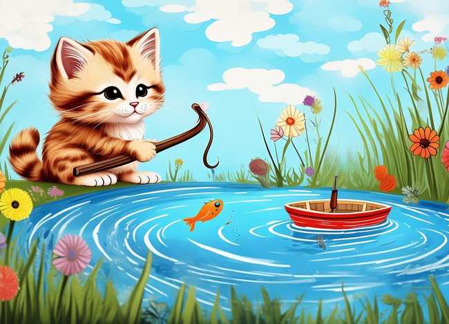 小猫钓鱼的儿童故事图片讲解 小猫钓鱼的故事和配图 绘本