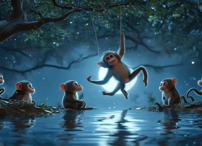 猴子捞月故事睡前故事 - 猴子捞月的睡前故事