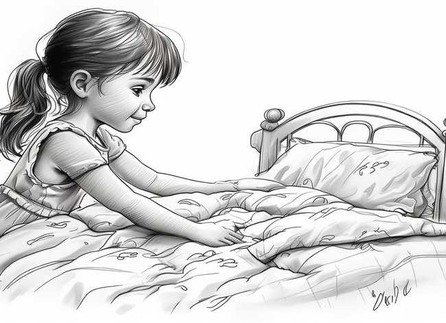 铺床女孩长大后故事；小女孩铺床简笔画
