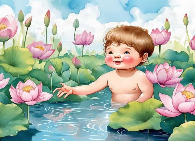 儿童荷花图片手绘，儿童荷花图片手绘图