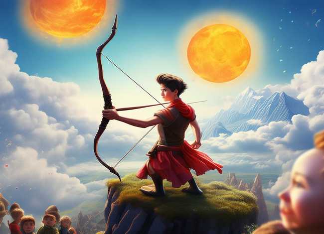 后羿射日儿童故事画图片大全 - 后羿射日儿童简笔画图片