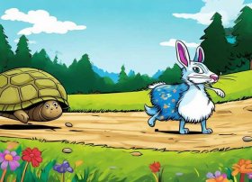 英语绘本故事绘画，英语绘本故事绘画4年级龟兔赛跑打印