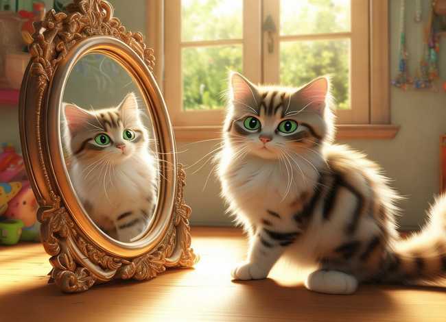 小花猫照镜子儿童小故事、幼儿视频讲故事《小花猫照镜子》