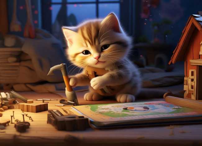 儿童睡前故事小猫修房子 - 小猫猫的故事睡前故事