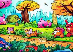 动物故事画简笔画彩色、动物故事画简笔画彩色版