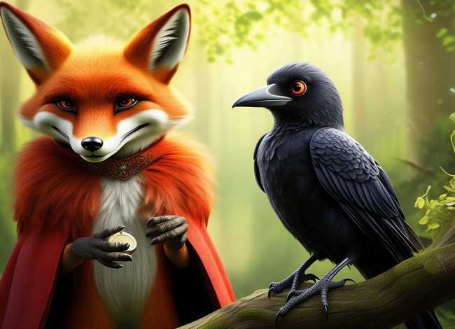 儿童故事狐狸和乌鸦插图、狐狸和乌鸦的故事插图