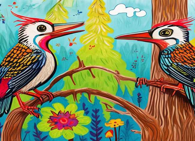 啄木鸟儿童画、啄木鸟儿童画图片大全