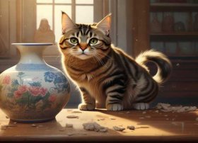 花瓶的故事；小猫打花瓶的故事