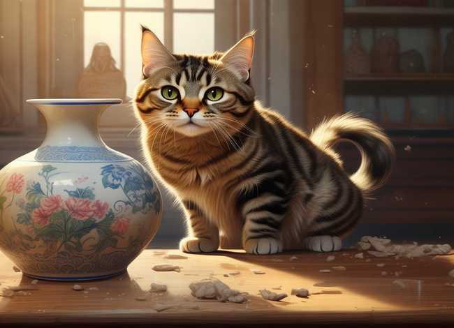 花瓶的故事；小猫打花瓶的故事