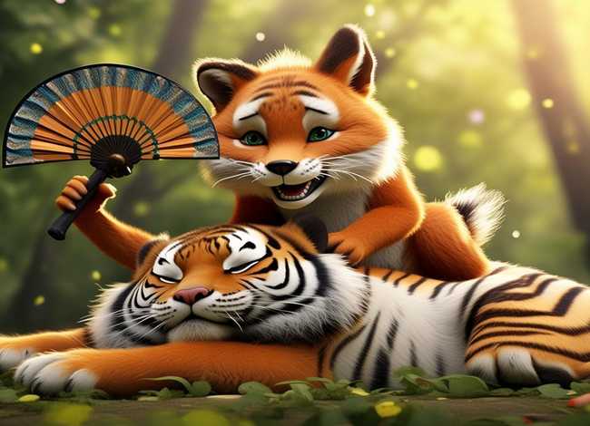 狐假虎威儿童画，狐假虎威儿童画图片