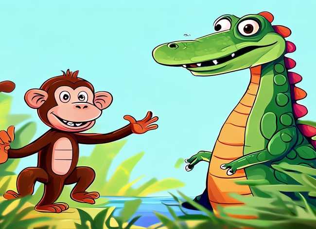 儿童英语小故事1一2分钟易背猴子和鳄鱼ppt；英语版猴子和鳄鱼的故事
