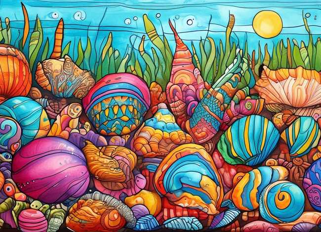 儿童画海螺和贝壳；儿童画海螺和贝壳的画法