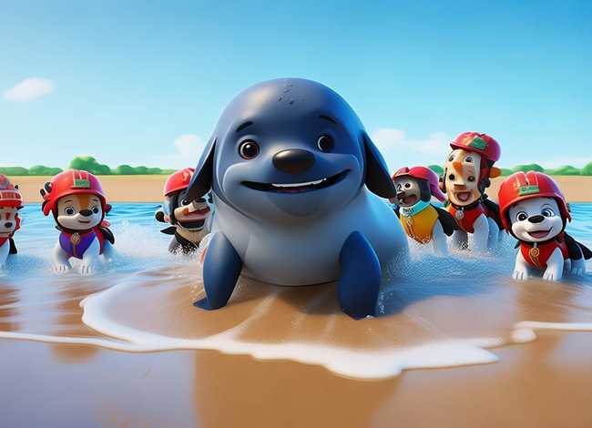 汪汪队救援小鲸鱼的儿童故事、汪汪队游上岸的小鲸鱼故事