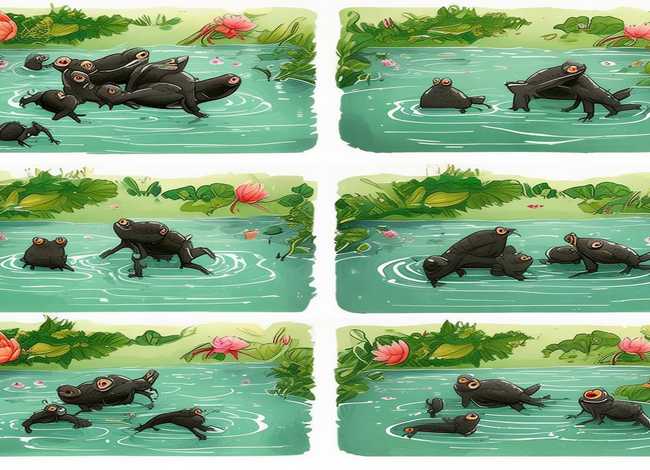 小蝌蚪找妈妈简笔画绘本，小蝌蚪找妈妈绘本简笔画8页