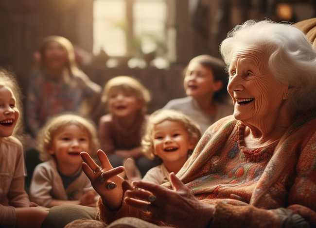 老奶奶给小朋友讲故事 老奶奶在给小朋友讲故事