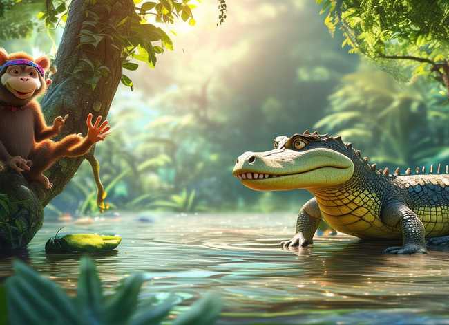 儿童英语版故事猴子和鳄鱼；猴子和鳄鱼的故事英语翻译
