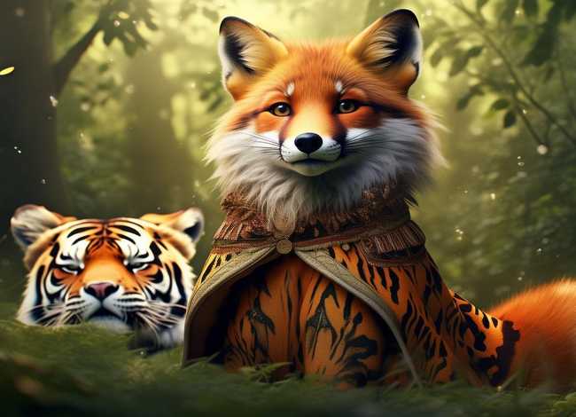 狐假虎威儿童故事完整版ppt；狐假虎威故事配图完整版