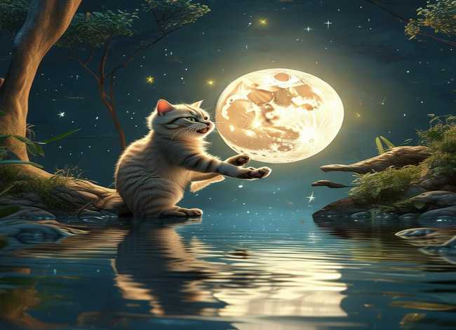 兔小贝猴子捞月亮故事 - 猫小帅故事猴子捞月亮