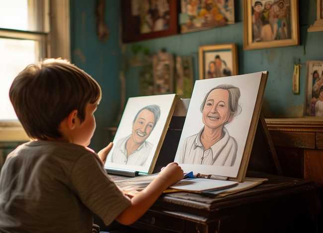 小男孩画父母肖像故事，小男孩画父母肖像故事图片