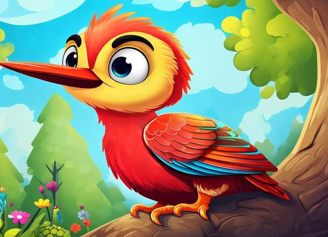 儿童啄木鸟故事动画片（啄木鸟的儿童画图片）