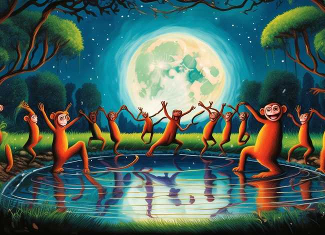 儿童故事猴子捞月ppt，猴子捞月儿童画ppt