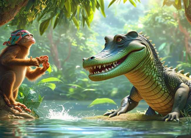 儿童英语版故事猴子和鳄鱼；猴子和鳄鱼的故事英语翻译