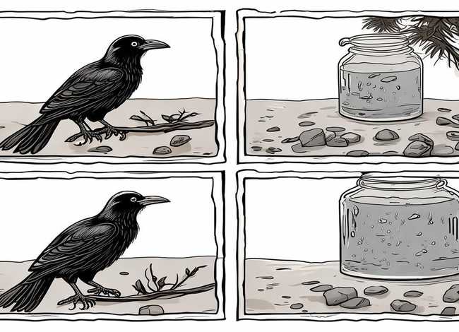 乌鸦喝水的故事怎么画；乌鸦喝水的故事怎么画四联画