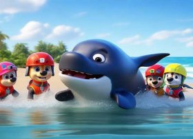 汪汪队救援小鲸鱼的儿童故事、汪汪队游上岸的小鲸鱼故事