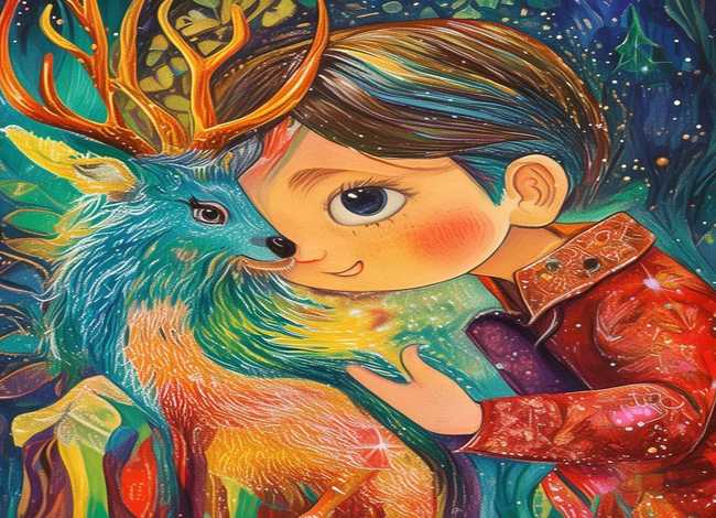 九色鹿儿童故事图片；九色鹿儿童画图片