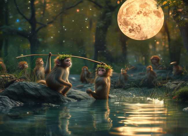 儿童睡前故事猴子捞月亮的故事，猴子捞月亮的故事 睡前故事