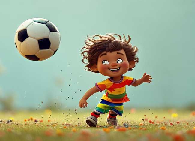 儿童踢球简笔画；儿童画踢足球简笔画