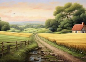 乡村田园风景绘画、乡村田园风景绘画图片