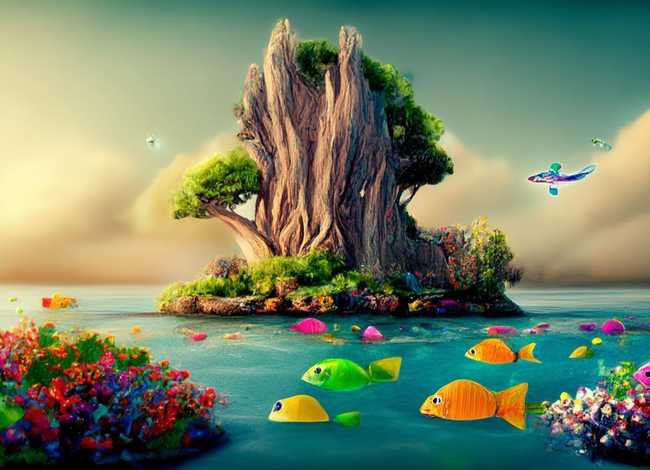 大海纽扣树叶小狗创编儿童故事，大海小鱼大树小鸟编童话故事300字