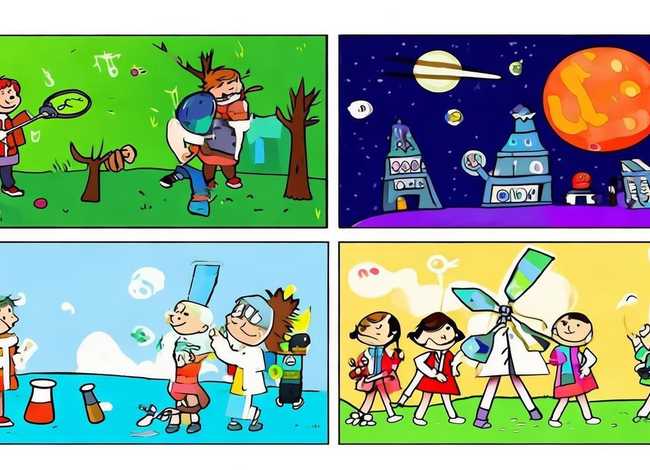 4格儿童简笔画科学故事；科学小故事简笔画