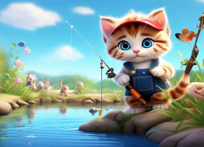 英语绘本故事儿童版小猫钓鱼；英语绘本小故事小猫钓鱼