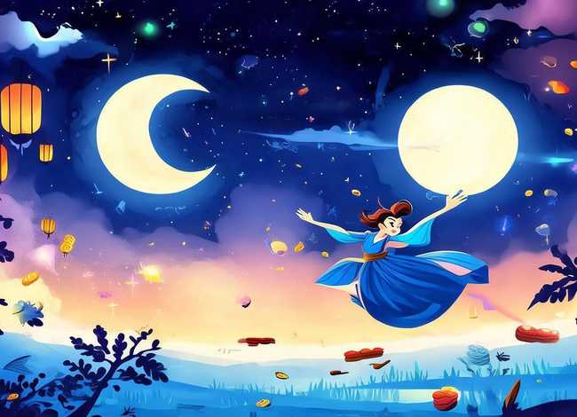 中秋快乐绘画嫦娥奔月儿童画、中秋快乐绘画嫦娥奔月儿童画图片大全