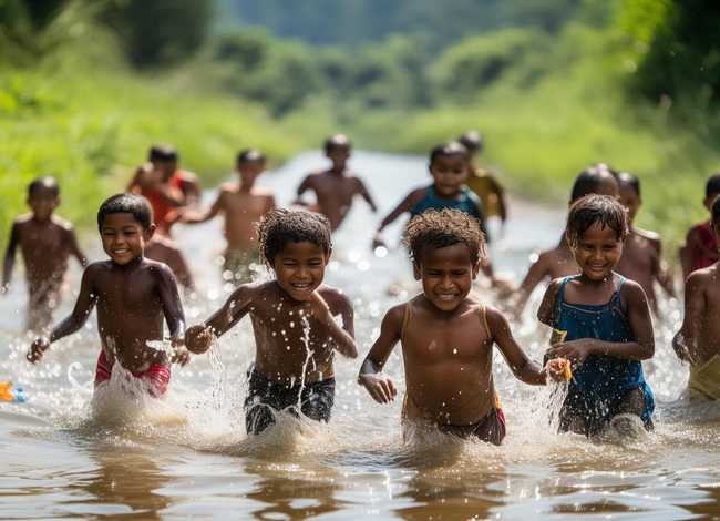 乡村儿童戏水、乡村儿童戏水作文
