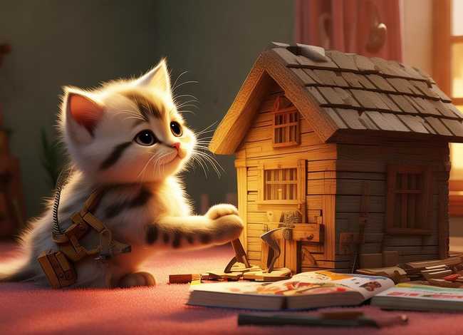 儿童睡前故事小猫修房子 - 小猫猫的故事睡前故事