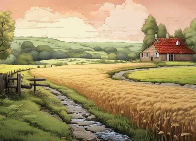 乡村田园风景绘画、乡村田园风景绘画图片