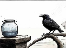 画乌鸦喝水的故事、用四副图画《乌鸦喝水》的故事