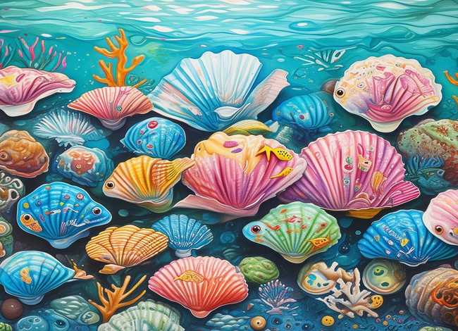 海底世界贝壳儿童画原创，海底世界贝壳简笔画图片大全