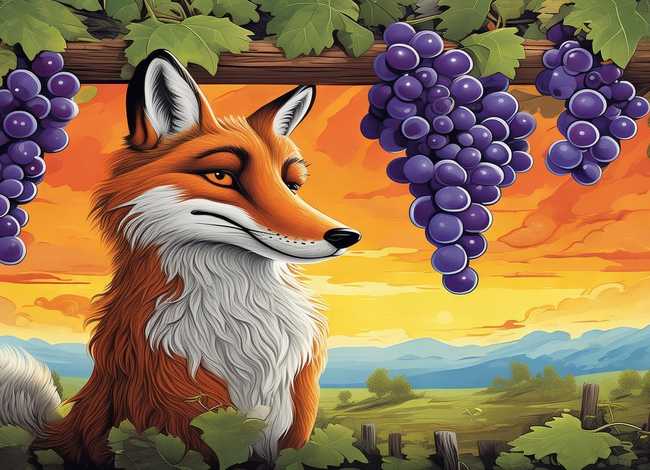 狐狸和葡萄儿童故事插画，狐狸和葡萄的故事图片插画