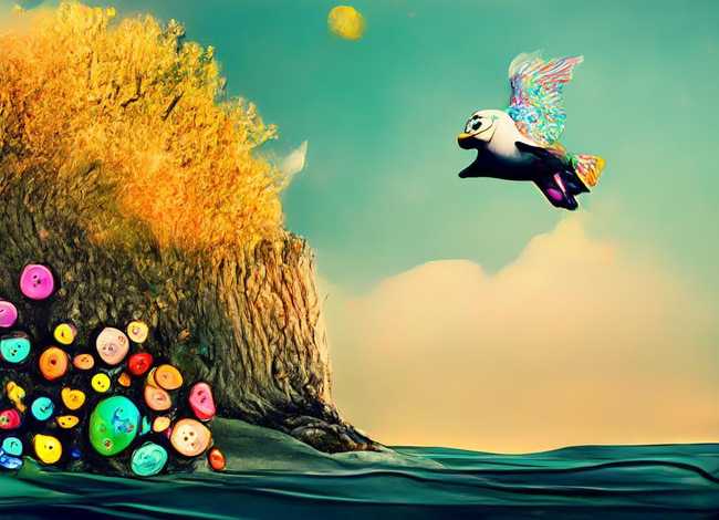 大海纽扣树叶小狗创编儿童故事，大海小鱼大树小鸟编童话故事300字