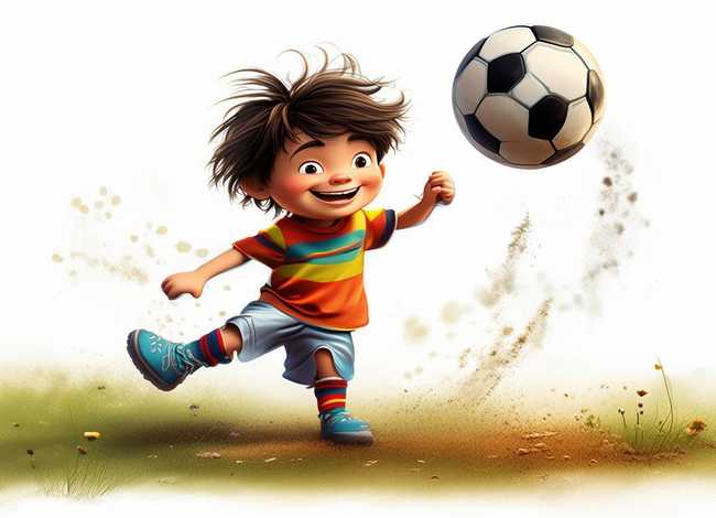 儿童踢球简笔画；儿童画踢足球简笔画