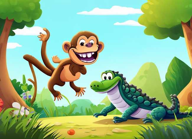 儿童英语小故事1一2分钟易背猴子和鳄鱼ppt；英语版猴子和鳄鱼的故事