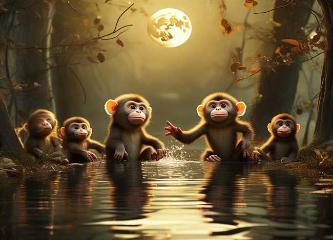 儿童故事猴子捞月亮图片（少儿故事猴子捞月亮）