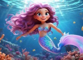 海底美人鱼卡通图片、海底美人鱼卡通图片可爱